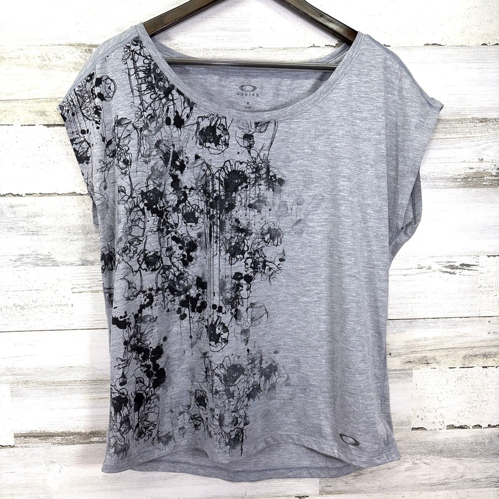 Oakley Gray Oversized Ohydrolix Lightweight Floral Graphic Tee T Shirt Size M